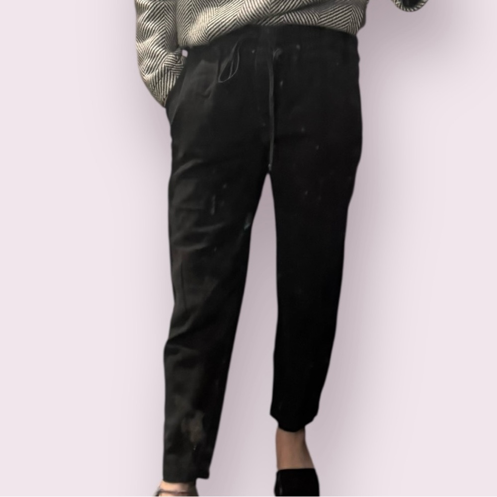 J.Crew Black Linen Blend Pull-On Tie Waist Pants 00 Elastic Waist Tapered Cuffed